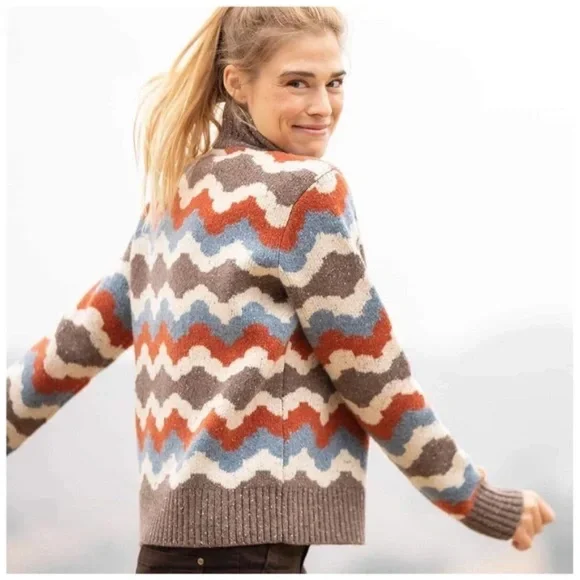 Toad&Co Rust Brown Blue Wilde 1/4 Zip Sweater Lambswool CabinCore Outdoor Size S - Picture 3 of 9